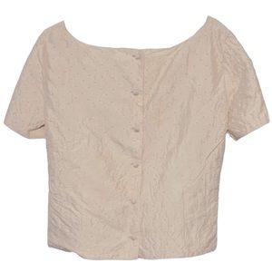 Vintage 60’s | Button-up Blouse, Cream Color Satin with Beads